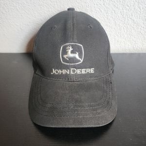 John Deere Tractor Hat Slouch Farm Baseball Dad Cap Black w/ Chrome Logo (2S)